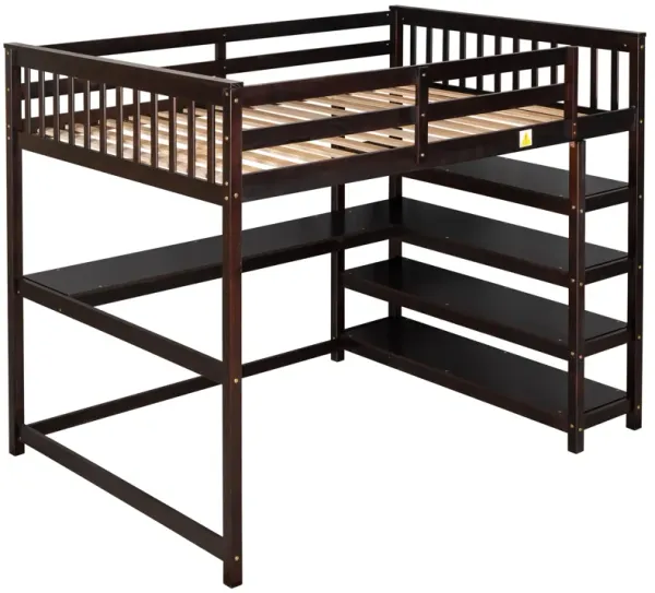 Whisen Elegant Design Full Size Loft Bed with Storage Shelves and Desk
