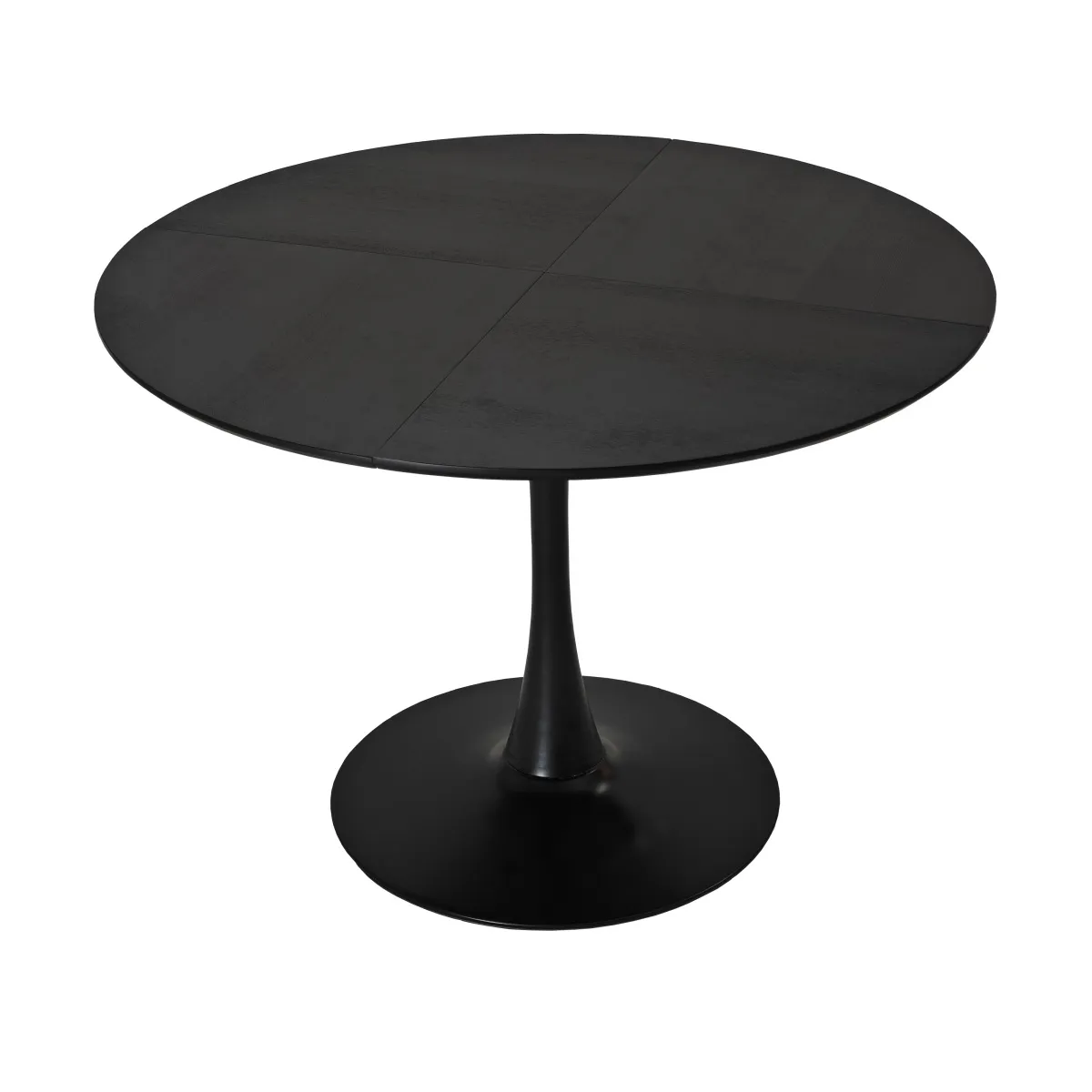 47.24"Modern Round Dining Table, Four Patchwork Tabletops with Black Color Solid Wood Grain Table Top, Metal Base Dining Table, End Table Leisure Coffee Table