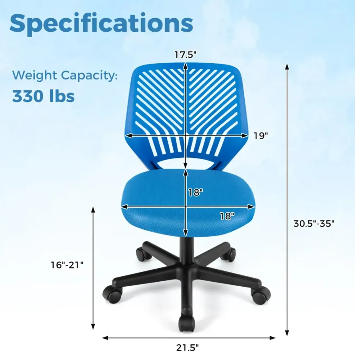 Height-adjustable Ergonomic Kids Desk Chair with Universal Casters