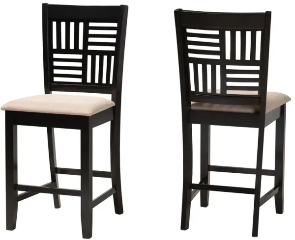 Baxton Studio Deanna Cream Fabric and Dark Brown Finished Wood 2-Piece Counter Stool Set