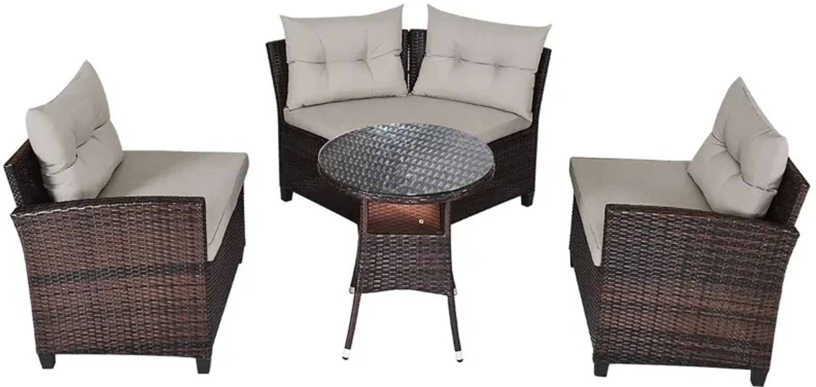 4 Pieces Outdoor Cushioned Rattan Furniture Set