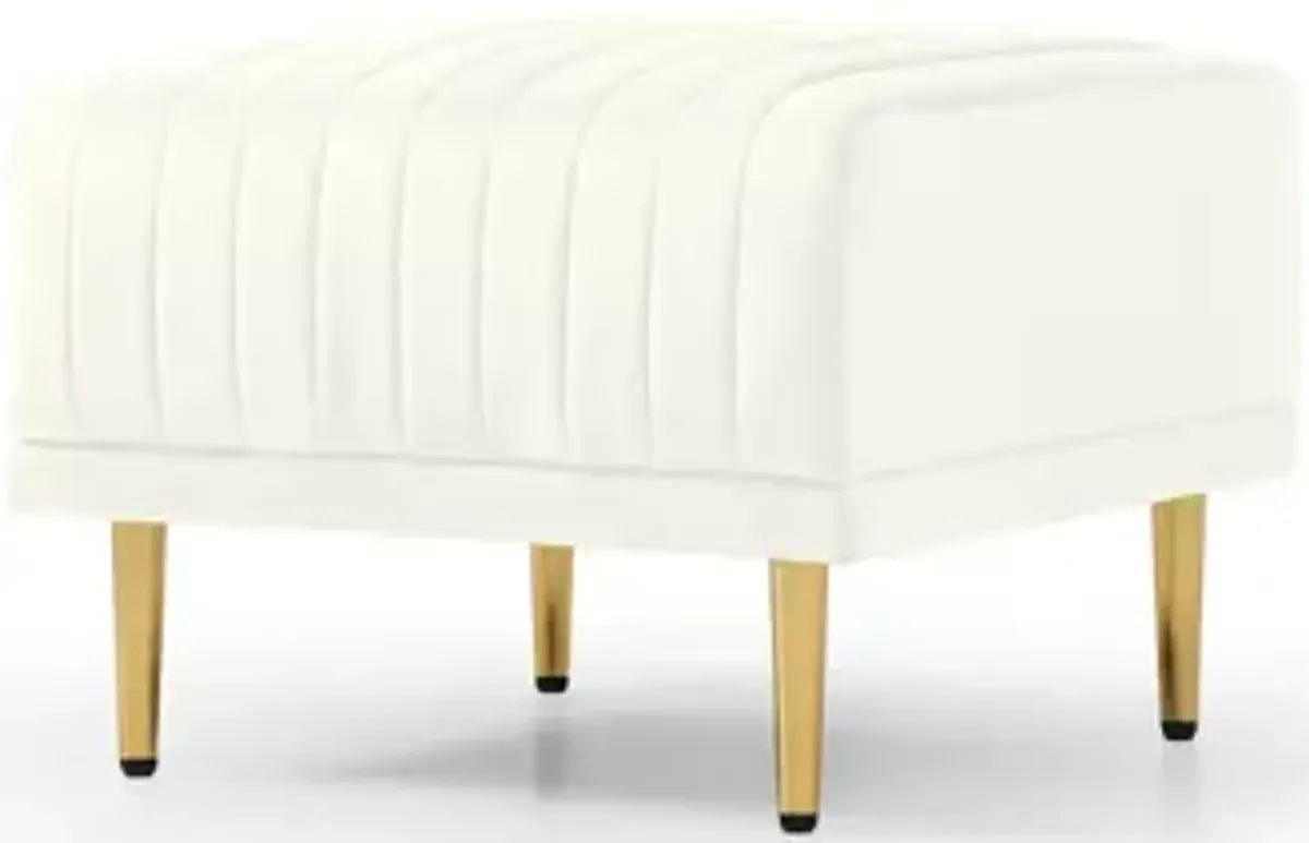 Cream Velvet Ottoman with Metal Legs