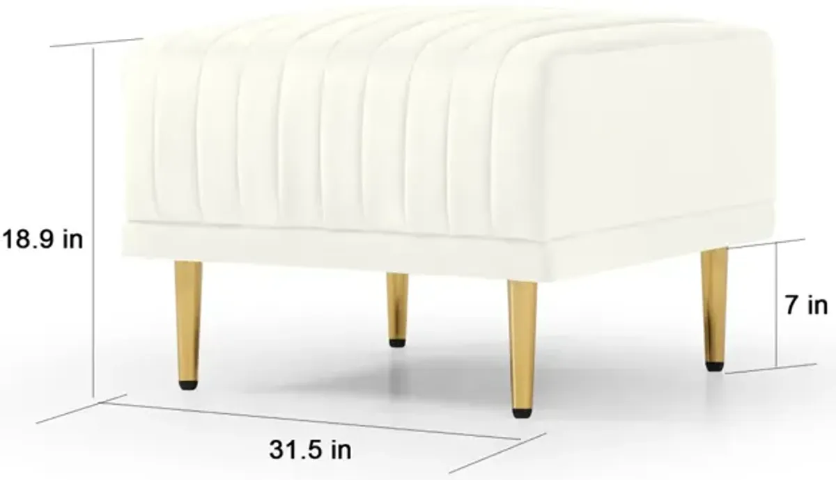 Cream Velvet Ottoman with Metal Legs