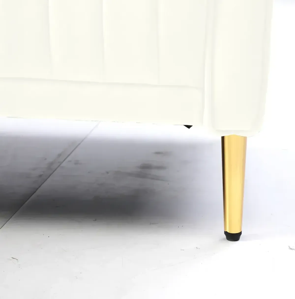 Cream Velvet Ottoman with Metal Legs