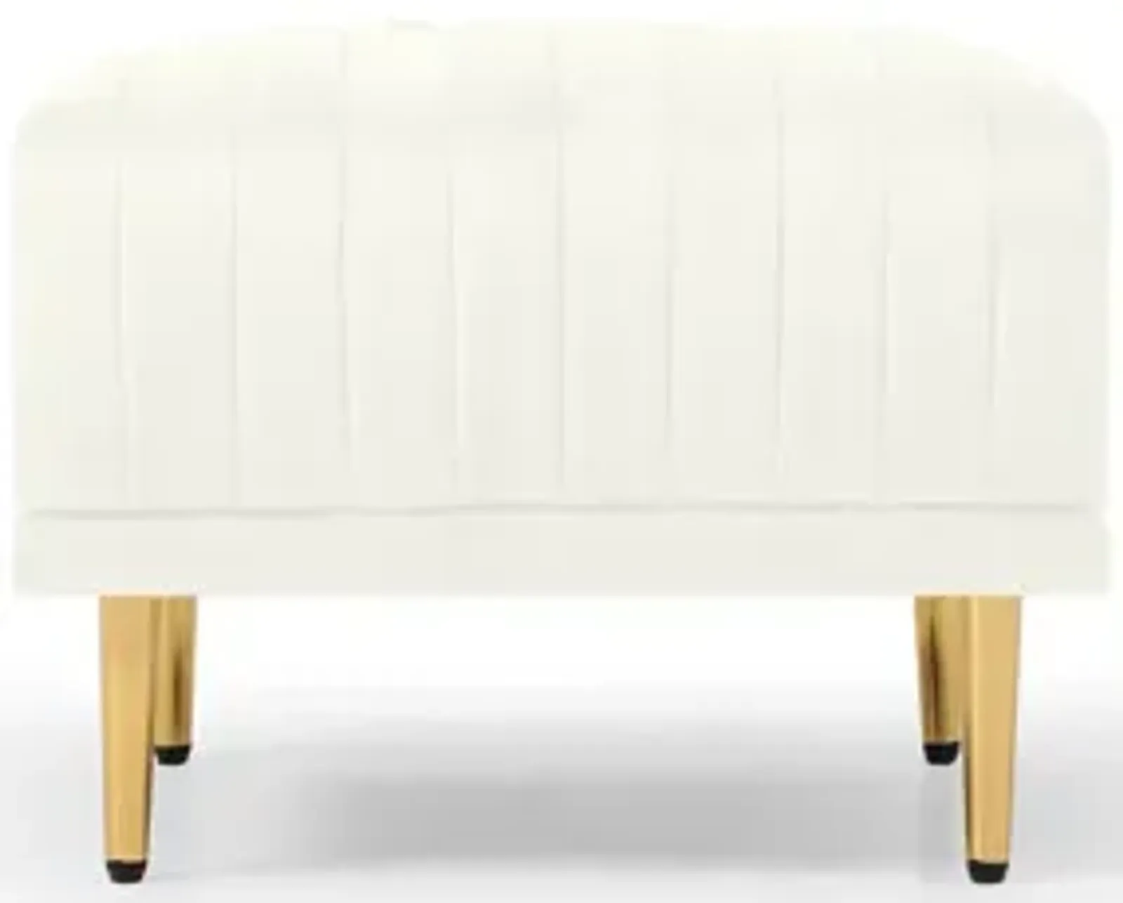 Cream Velvet Ottoman with Metal Legs