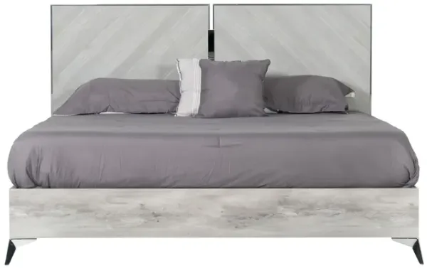 Jecky King Size Bed, Low Profile, Angled Legs, Italian Inspired Gray - Benzara