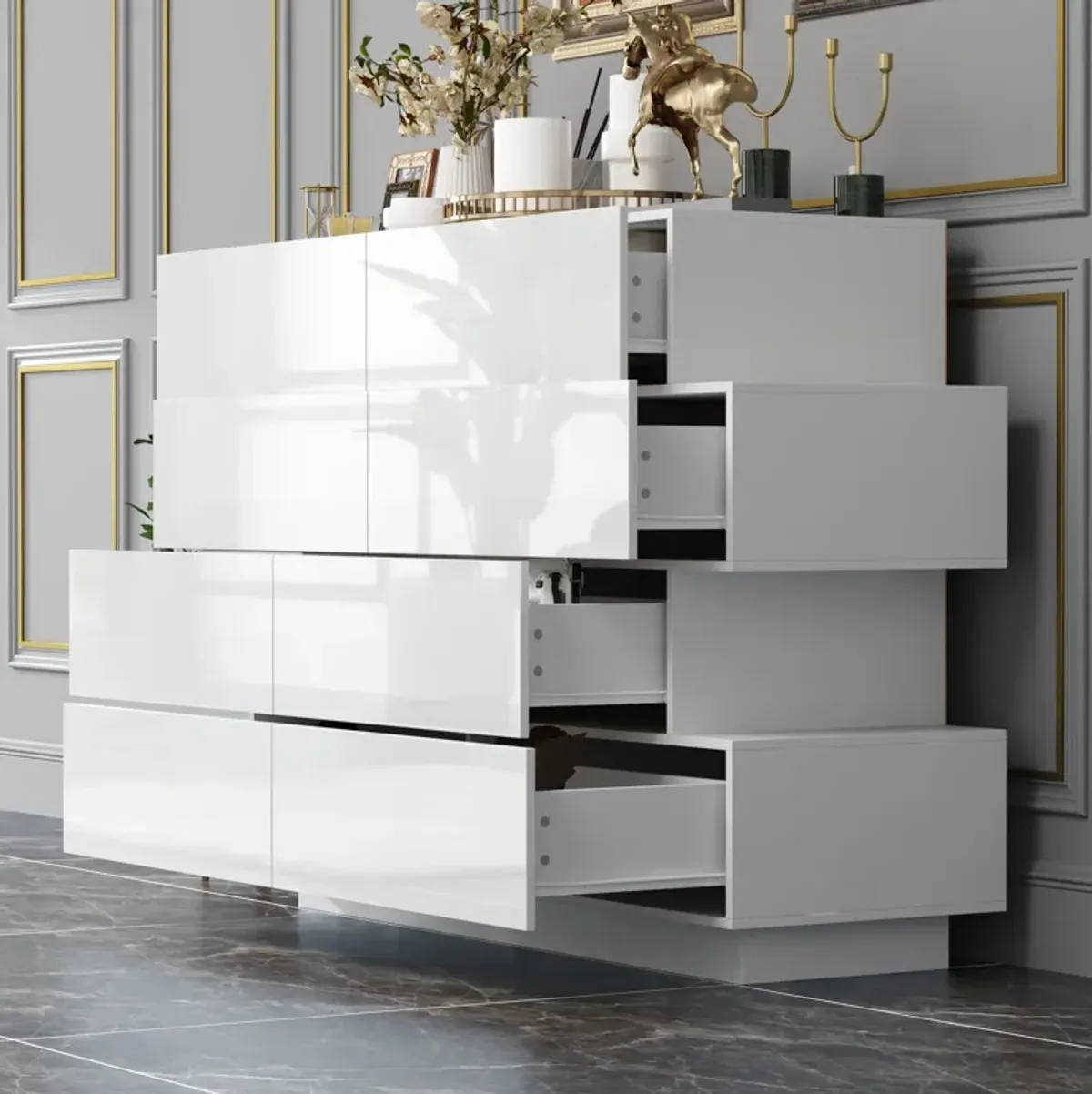 FUFU&GAGA White 8-Drawer Standard Dresser,(50.6" W x 16.2" D x 39.2" H),White