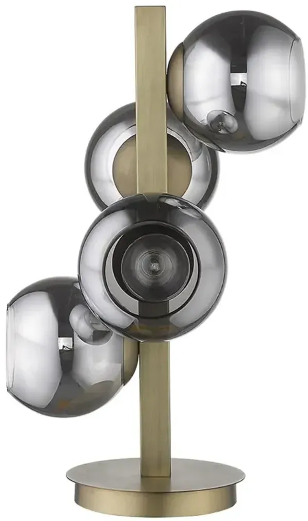 Hivvago 24" Brass Metal Four Light Novelty Table Lamp With Silver Metallic Globe Shades