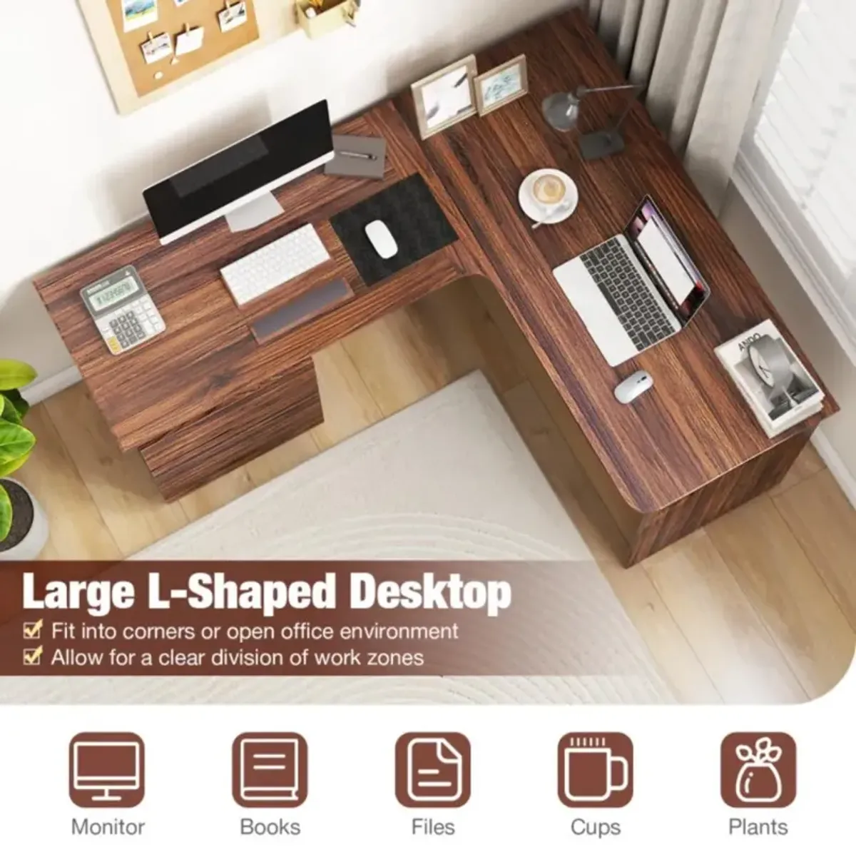 Hivvago L-Shaped Computer Desk with Letter File Drawer