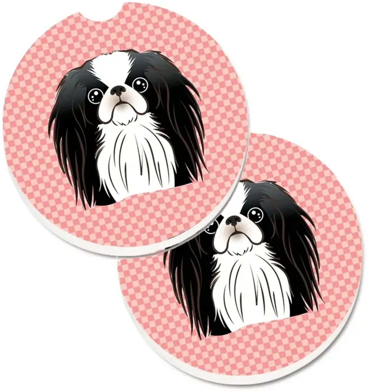 Caroline's Treasures Checkerboard Pink Japanese Chin Set of 2 Cup Holder Car Coasters BB1230CARC, 2.56, Multicolor