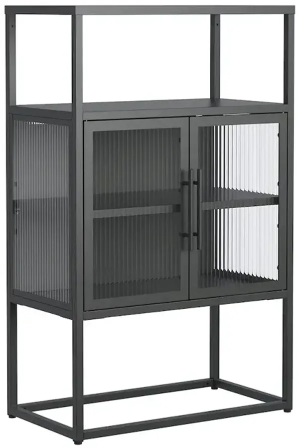 Glamour Home 41.34 Black Two Door Storage Cabinet Fluted Clear Doors Above Cabinet Display