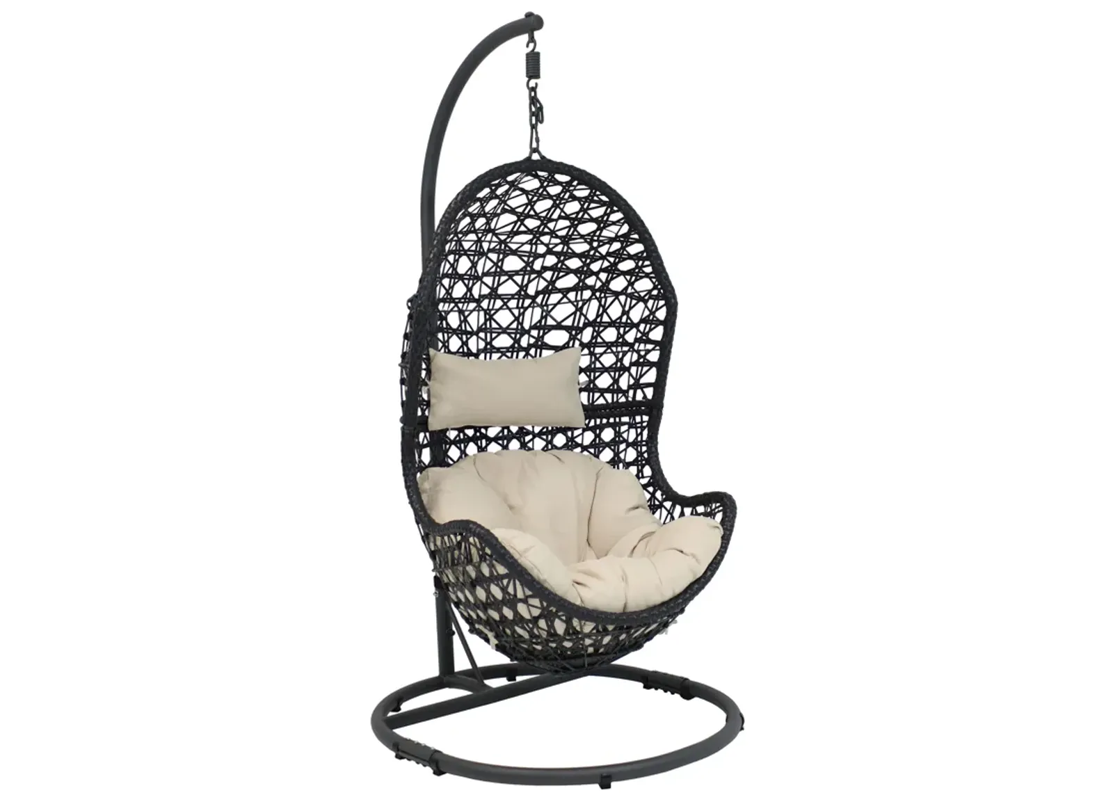 Sunnydaze Resin Wicker Basket Egg Chair with Steel Stand/Cushions