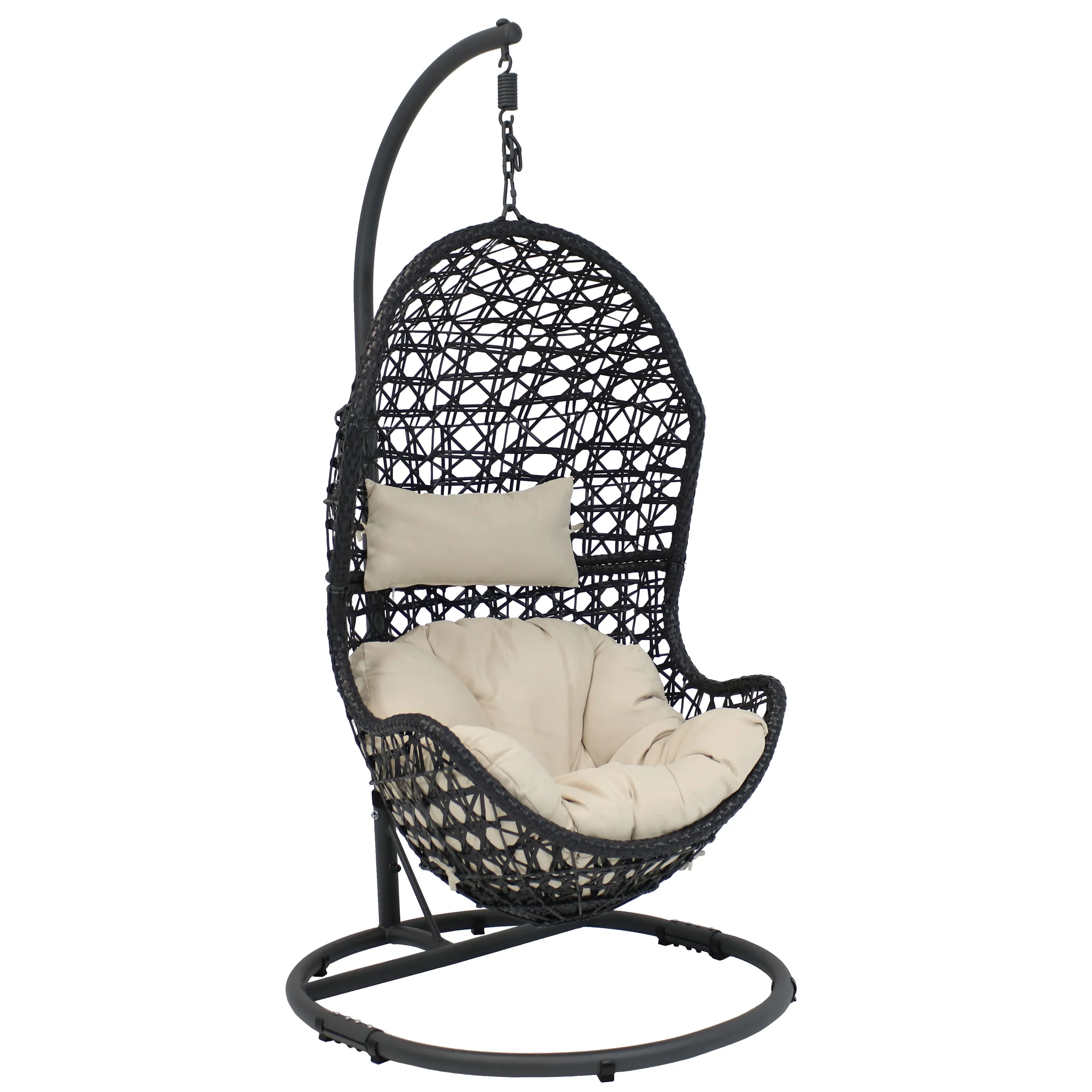 Sunnydaze Resin Wicker Basket Egg Chair with Steel Stand/Cushions