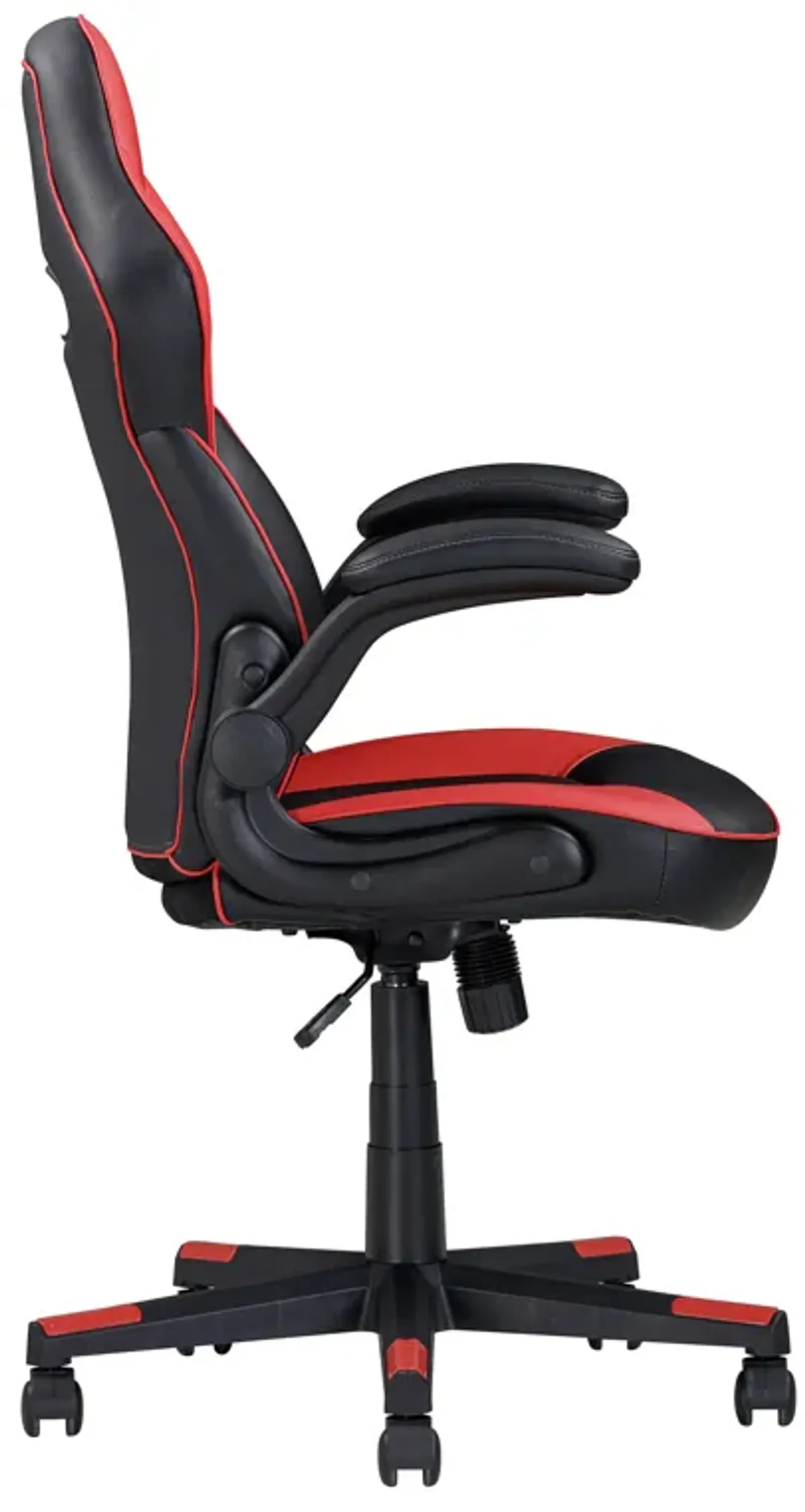 28 Inch Office Gaming Chair, 360 Degree Swivel, Black, Red Faux Leather - Benzara