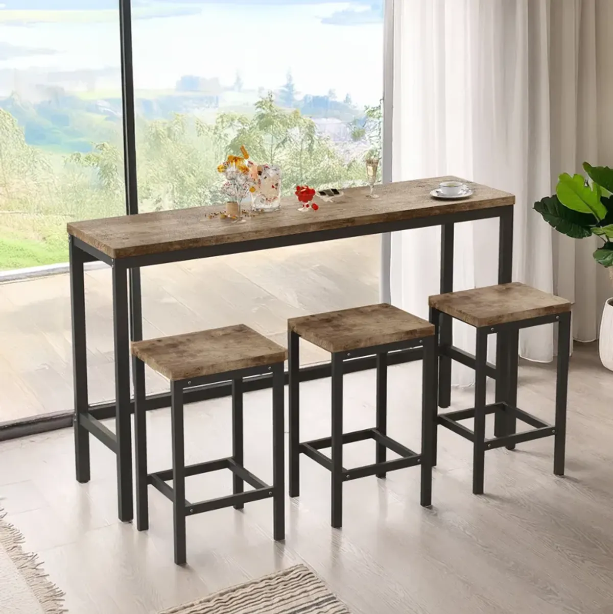 Merax Bar Dining Table with 3 Stools Dining Set