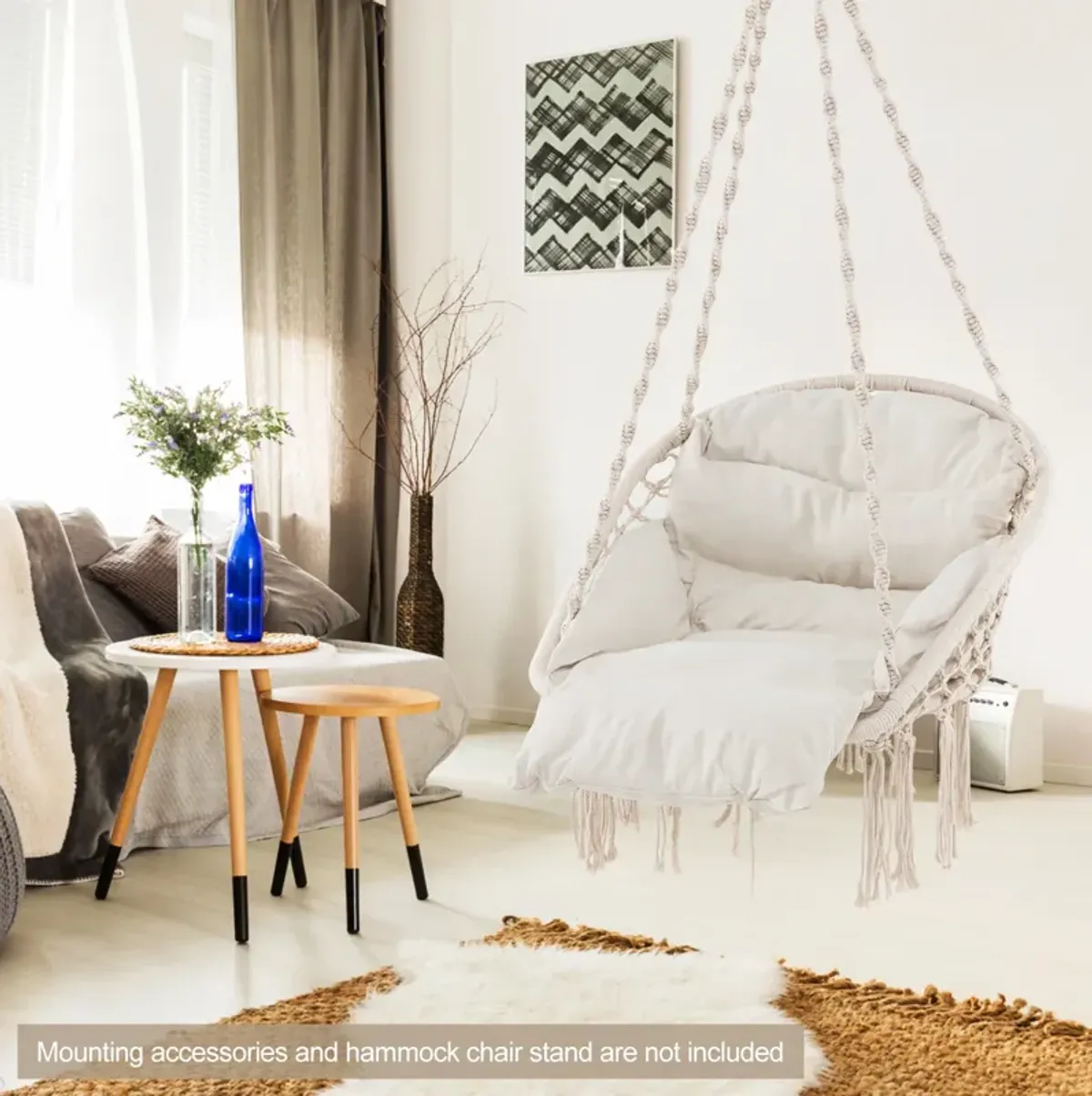 Hammock Chair with Thick Cushion & Macrame Holds up to 330 LBS