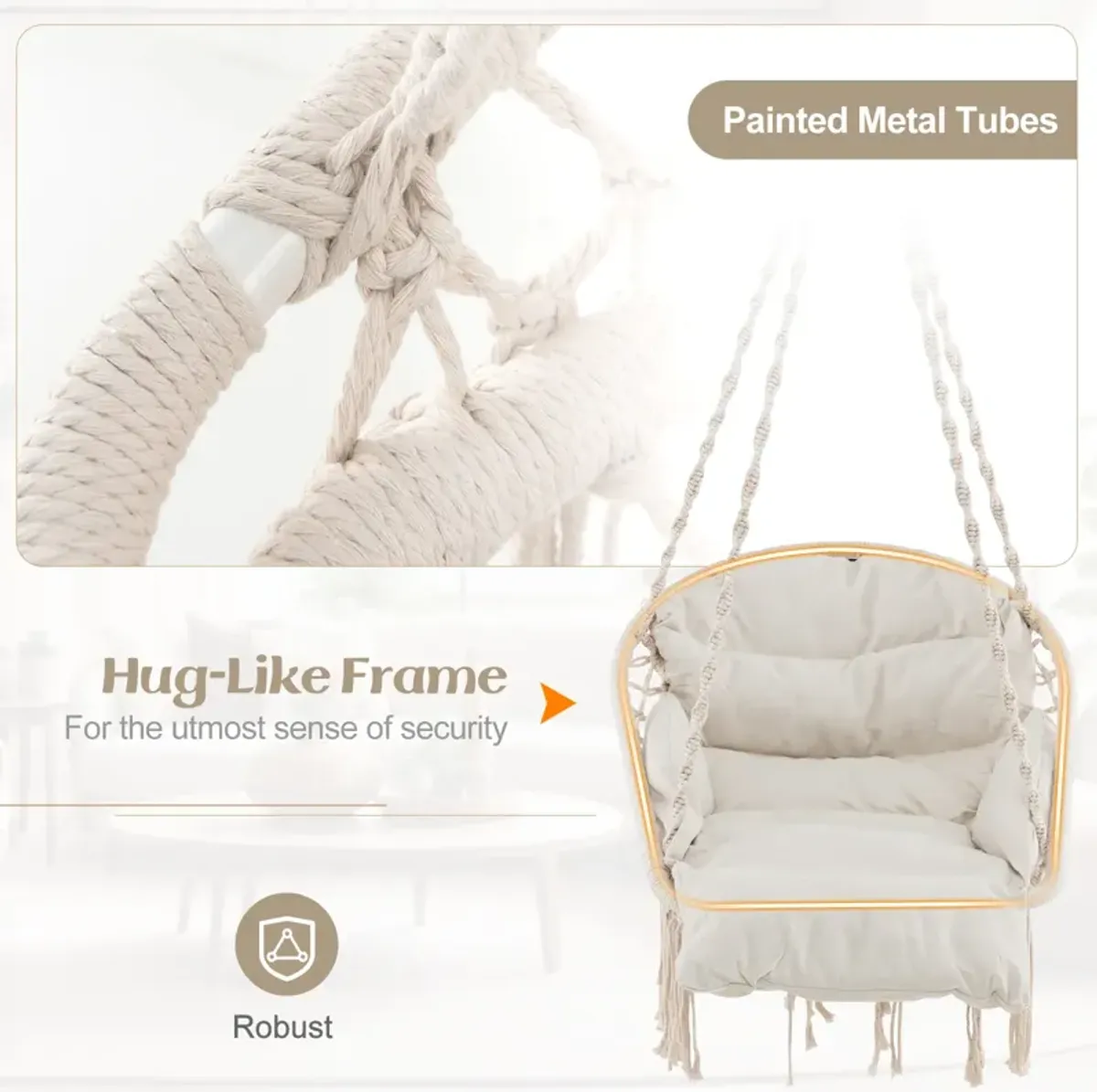 Hammock Chair with Thick Cushion & Macrame Holds up to 330 LBS