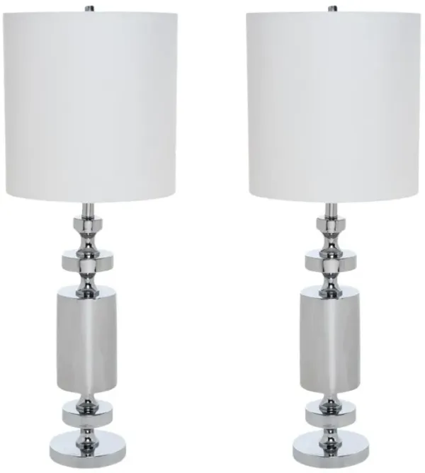Hivvago Set of Two 36" Silver Metal Table Lamp With White Cone Shade