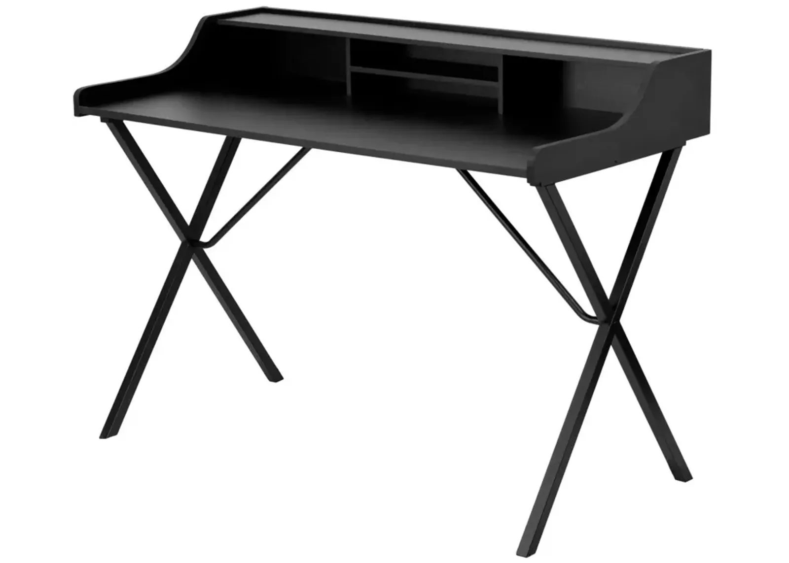 Hivvago Modern Black Office Table Computer Desk with Raised Top Shelf