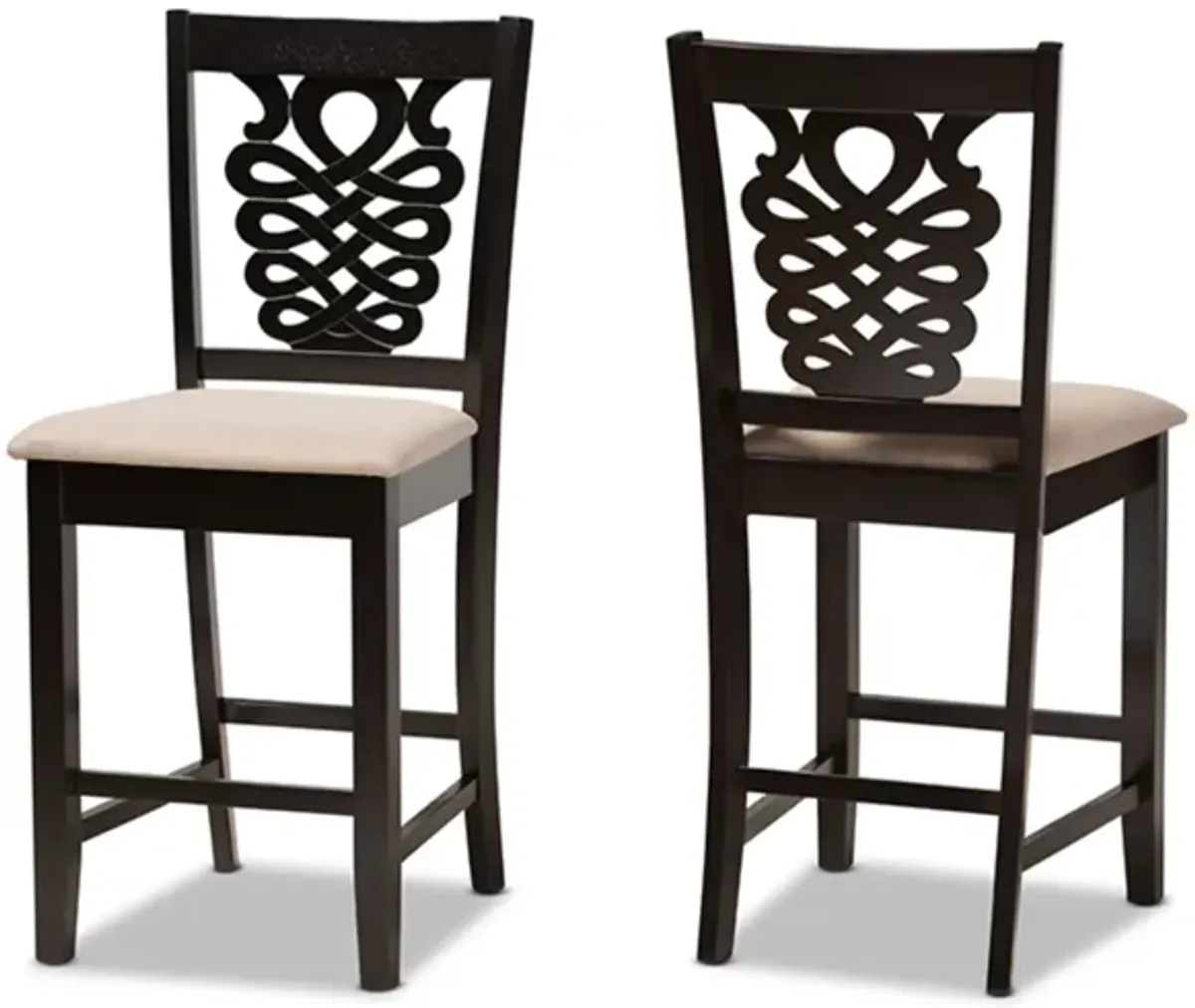 Baxton Studio Gervais Modern and Contemporary Transitional Sand Fabric Upholstered and Dark Brown Finished Wood 2-Piece Counter Stool Set
