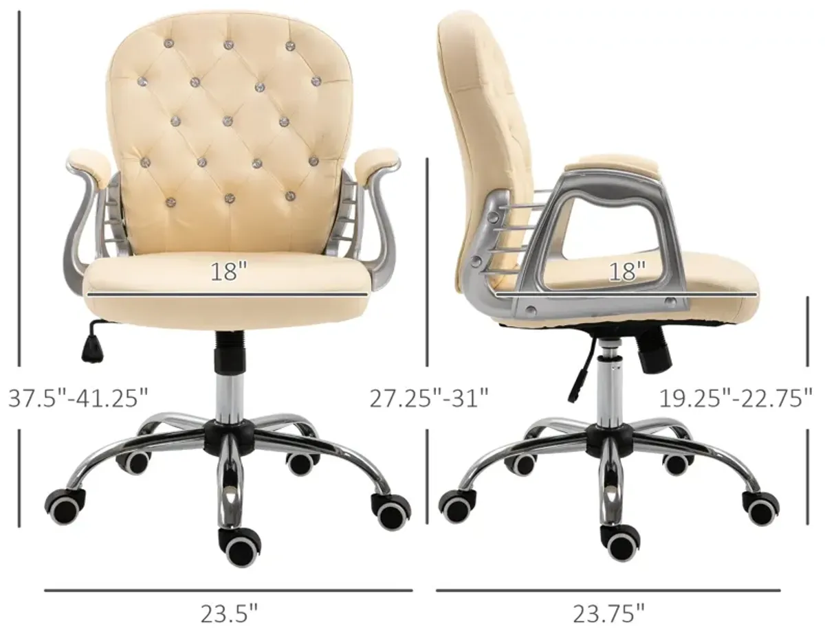 Beige Office Comfort: Tufted Swivel Chair with Adjustable Height