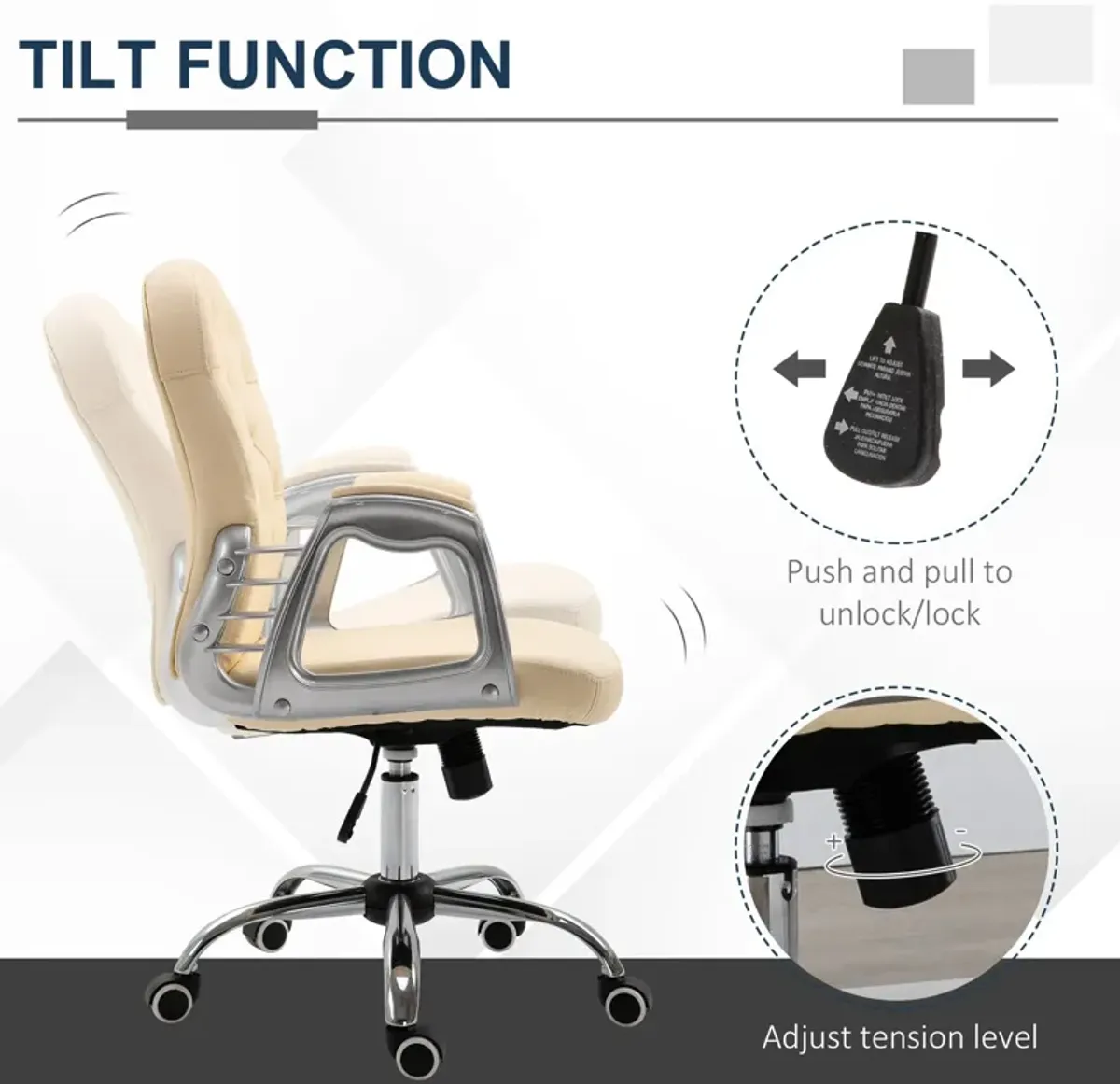 Beige Office Comfort: Tufted Swivel Chair with Adjustable Height