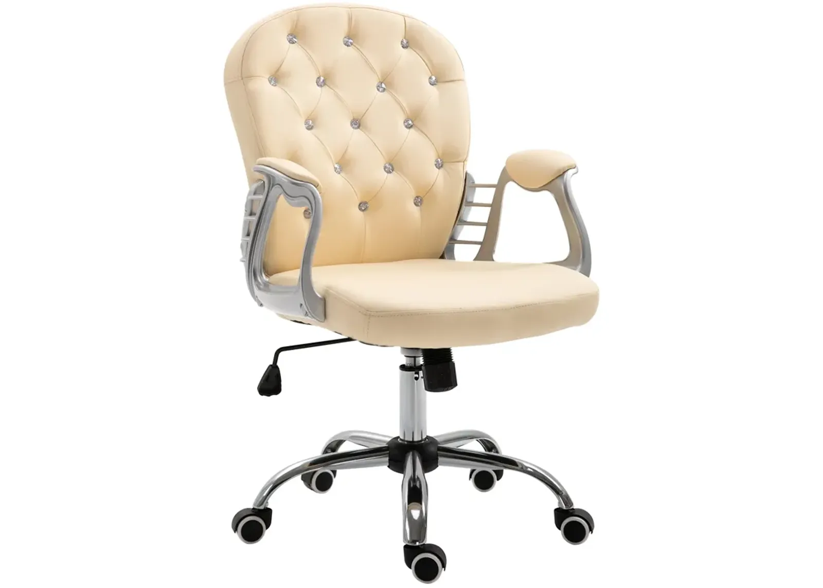 Beige Office Comfort: Tufted Swivel Chair with Adjustable Height