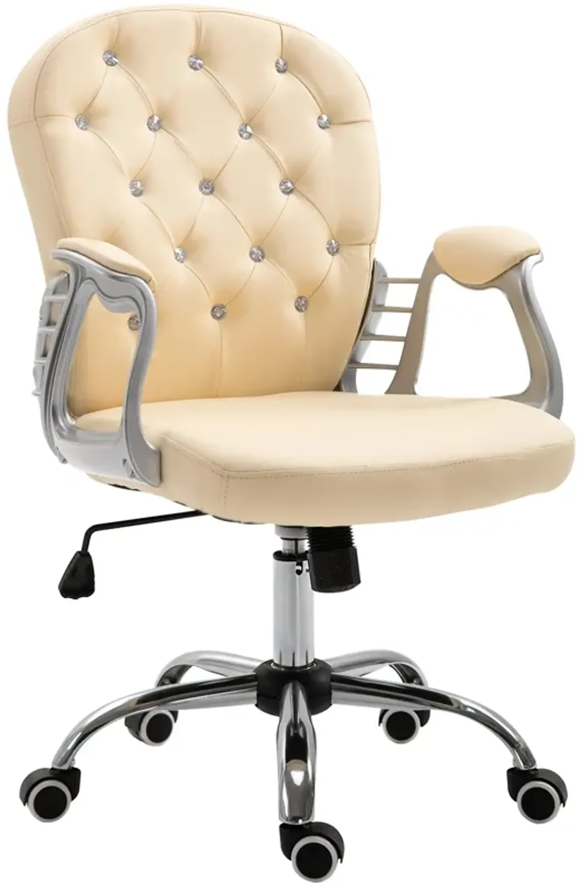 Beige Office Comfort: Tufted Swivel Chair with Adjustable Height