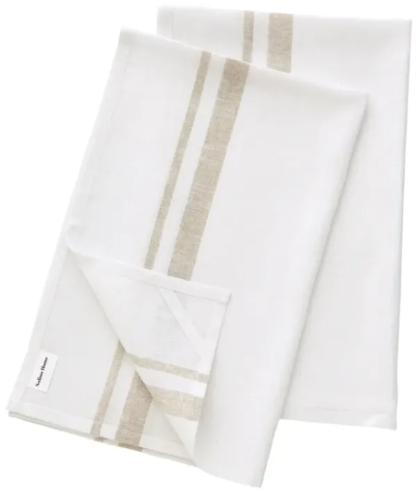 Solino Home 100% Pure Linen Kitchen Towels 17 x 26 Inch Set of 2 - French Stripe