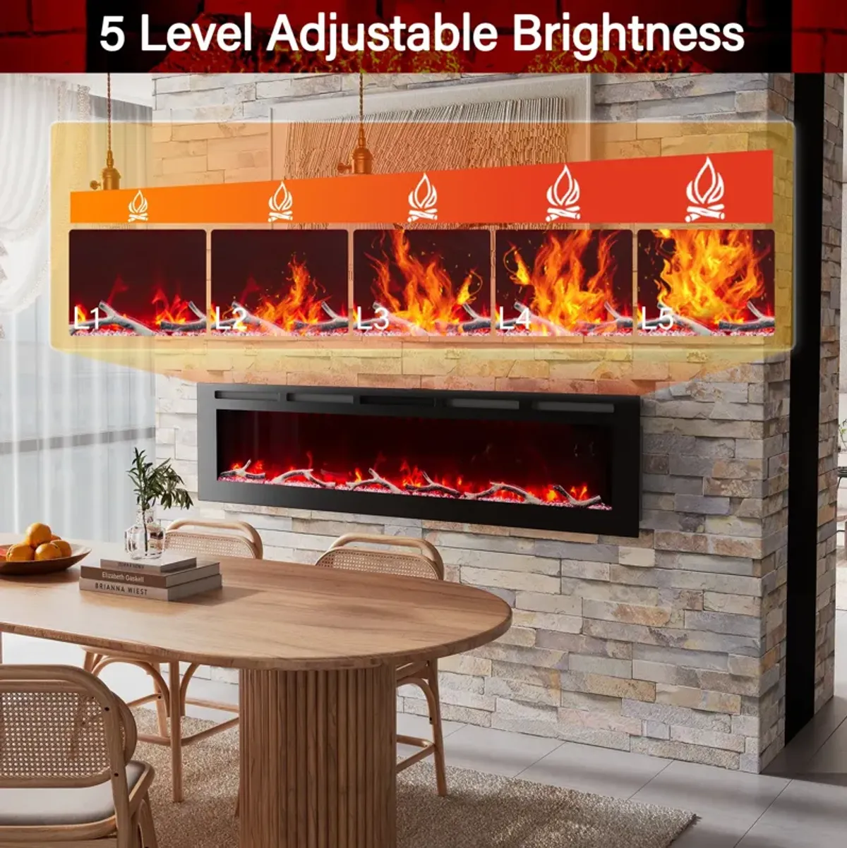 72 Inch 1500W  Versatile Installation Electric Fireplace with Multicolor Flame