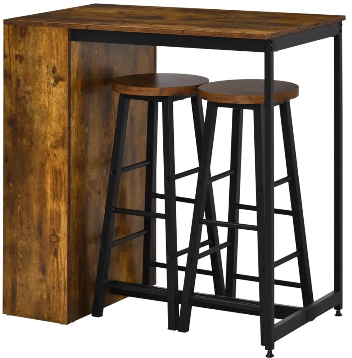 3-Piece Industrial Dining Set: Counter Height, Rustic Brown