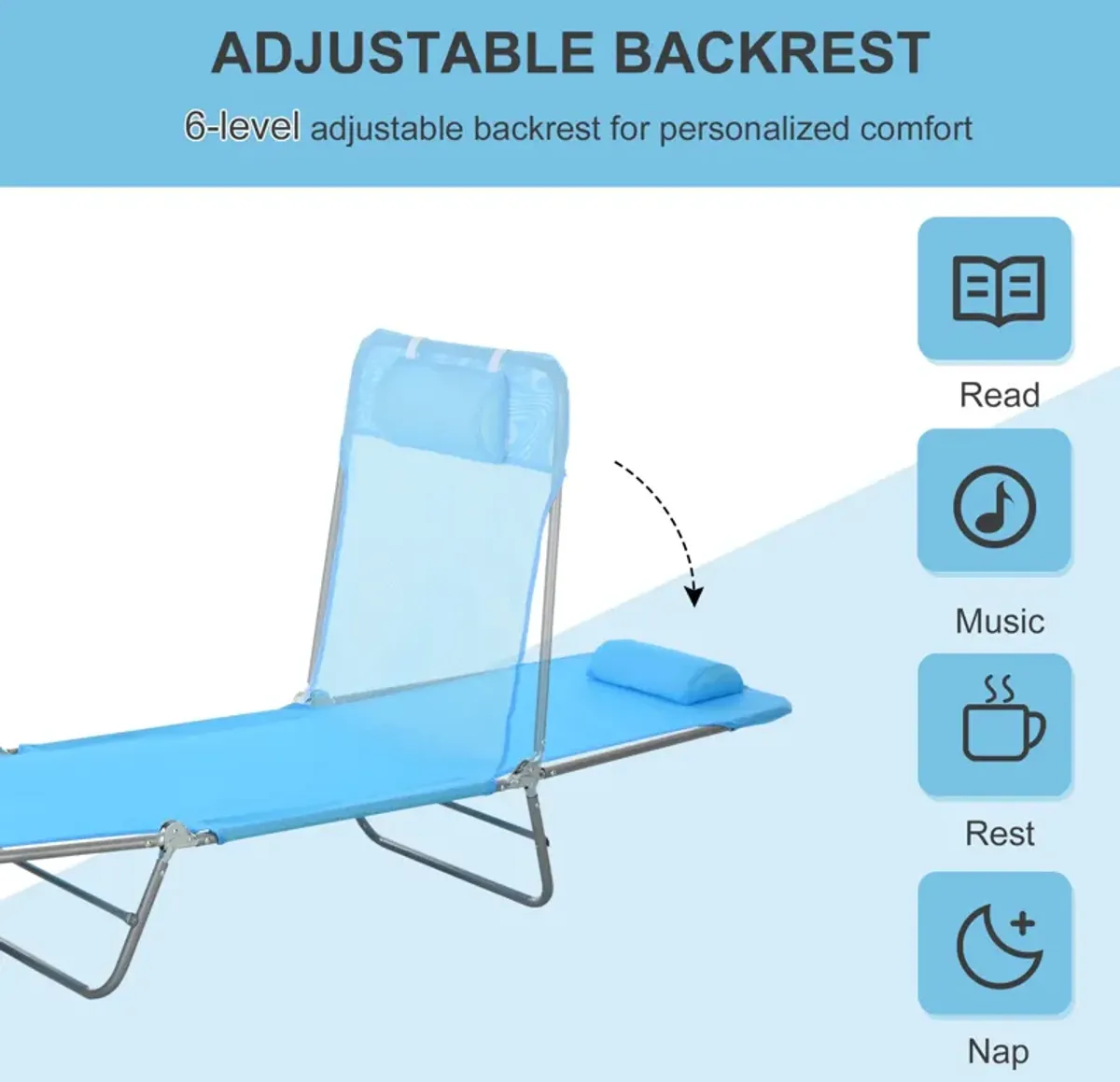 Breathable Beach Chair: Blue Portable Folding Sun Seat with Adjustable Back