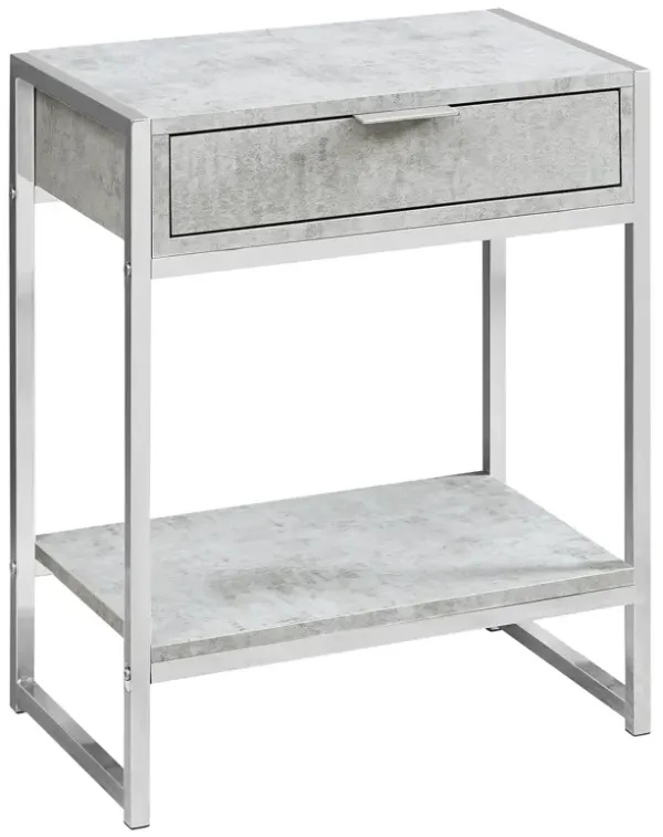 Monarch Specialties I 3481 Accent Table, Side, End, Nightstand, Lamp, Storage Drawer, Living Room, Bedroom, Metal, Laminate, Grey, Chrome, Contemporary, Modern