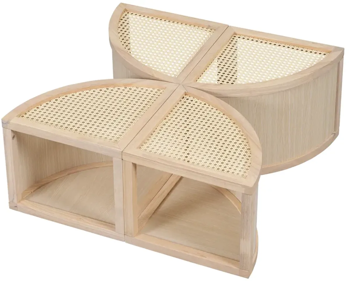 Merax Modular Rattan Wood Coffee Table