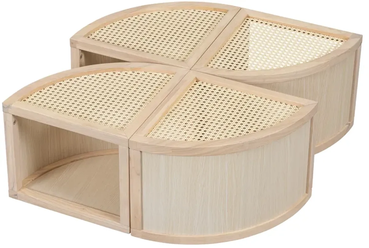 Merax Modular Rattan Wood Coffee Table