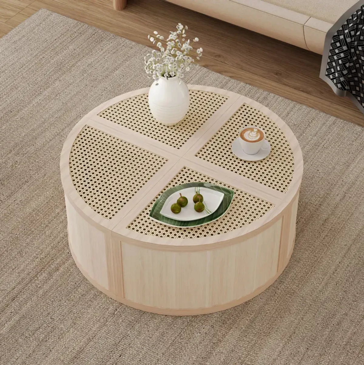 Merax Modular Rattan Wood Coffee Table