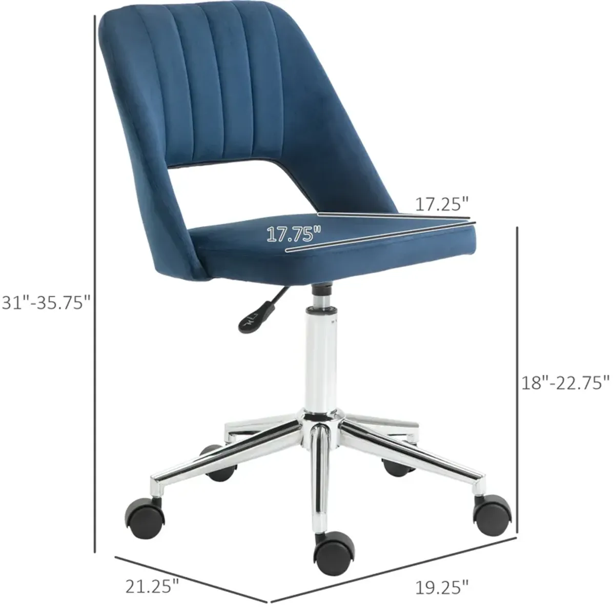 Blue Velvet Office Chair: Executive Mid Back with Thick Padding