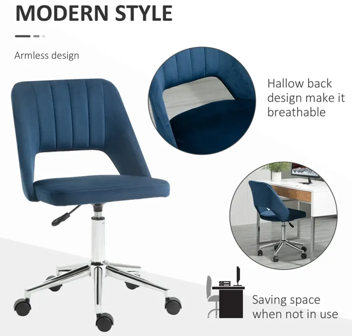 Blue Velvet Office Chair: Executive Mid Back with Thick Padding