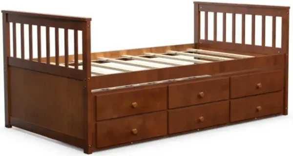 Hivvago Twin Captains Bed with Trundle and 3 Storage Drawers