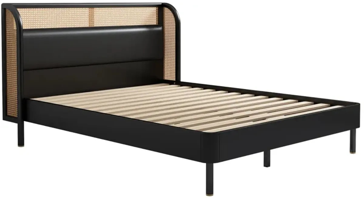 Modern Rattan Wood Platform Queen Bed