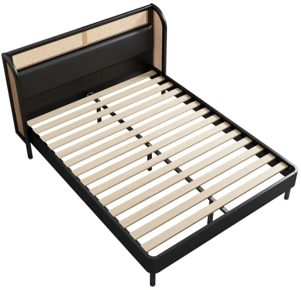 Streamdale Modern Rattan Wood Platform Queen Bed
