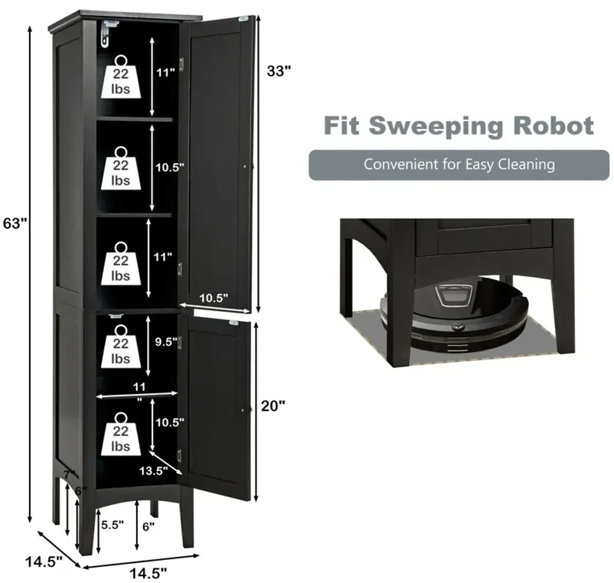 Freestanding Bathroom Storage Cabinet for Kitchen and Living Room