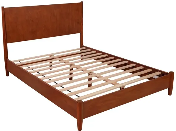 California King Platform Bed with Panel Headboard, Cherry Brown - Benzara