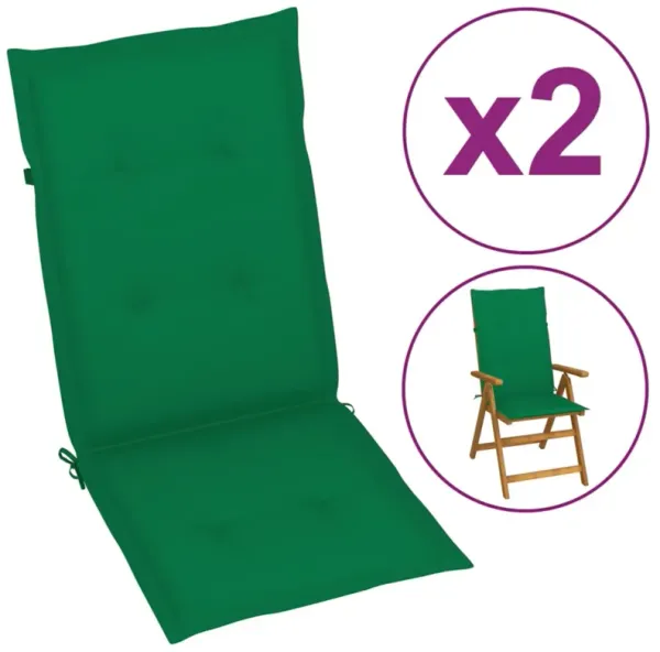 vidaXL Green Polyester Garden Highback Chair Cushions 2 pcs, Non-Slip Outdoor/Indoor Seat Pads with Elastic Strap, Water-Repellent & UV Resistant, 47.2"x19.7"x1.2" Size, Easy to Clean