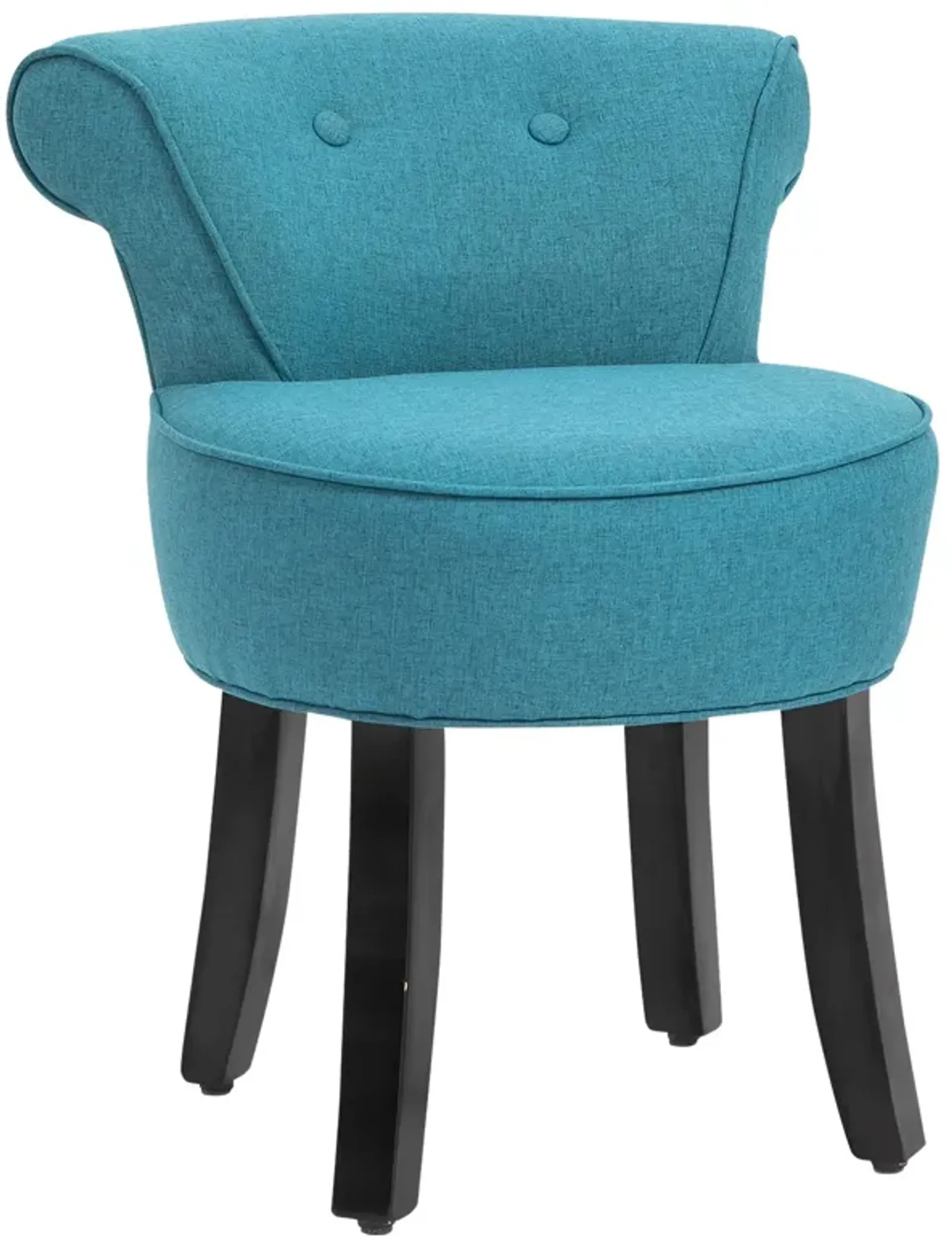 Blue Vanity Seat: Upholstered Linen Chair with Rubberwood Legs