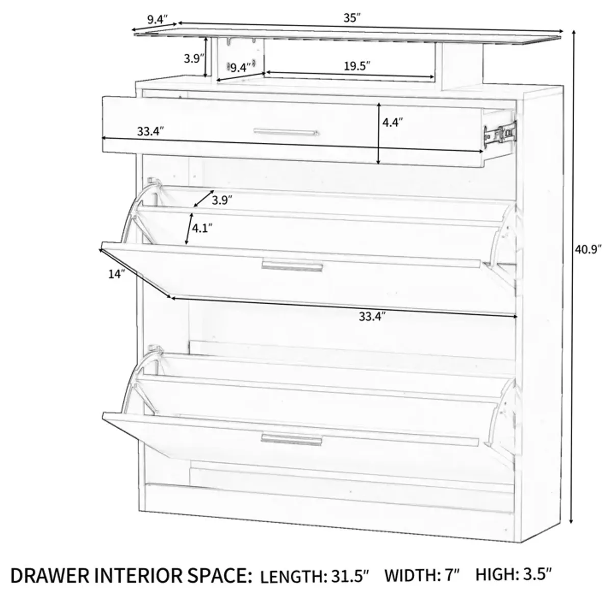 Merax Tempered Glass Top Shoe Storage Cabinet with Drawer