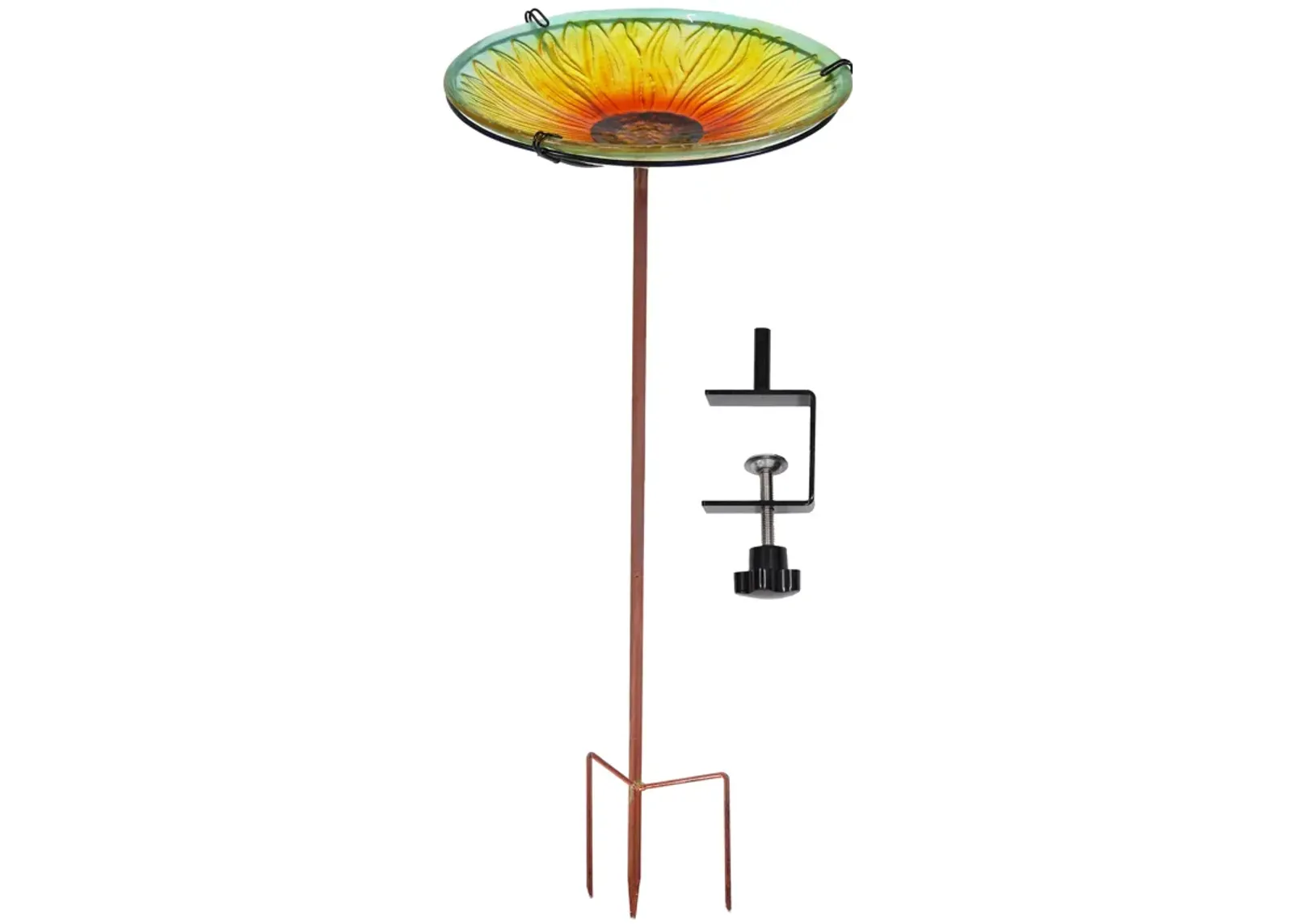 Deck-Mounted Glass Bird Bath with Stake