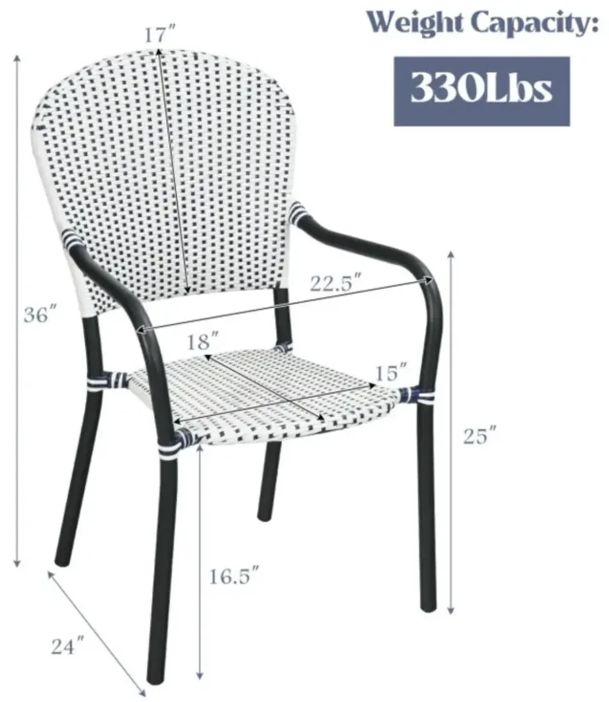 Hivvago Set of 4 Patio Rattan Stackable Dining Chair with  Armrest for Garden-White