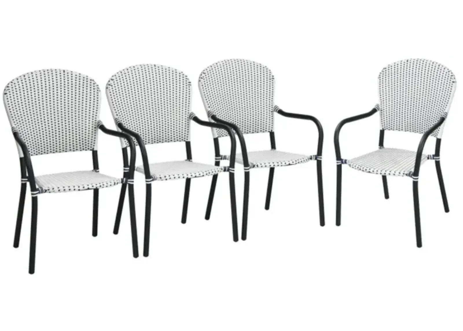 Hivvago Set of 4 Patio Rattan Stackable Dining Chair with  Armrest for Garden-White