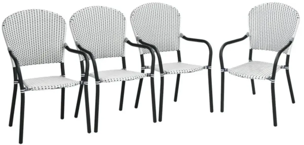 Hivvago Set of 4 Patio Rattan Stackable Dining Chair with  Armrest for Garden-White